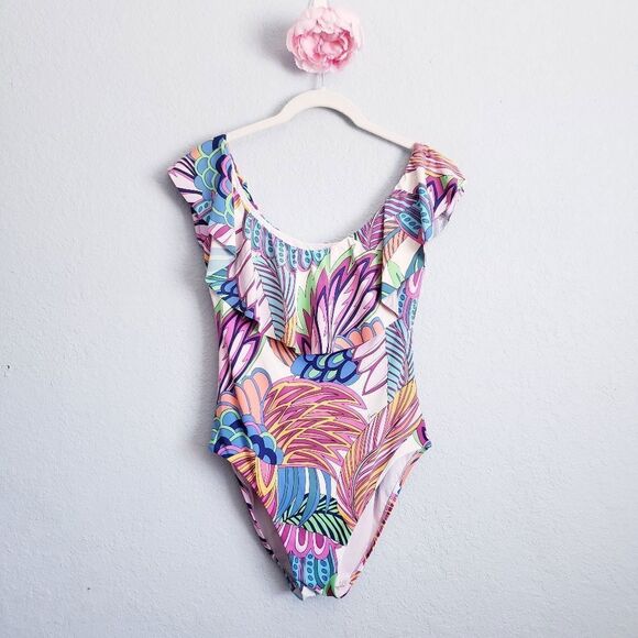 Trina Turk Paradise Plum Off Shoulder One Piece Swimsuit - Picture 2 of 6